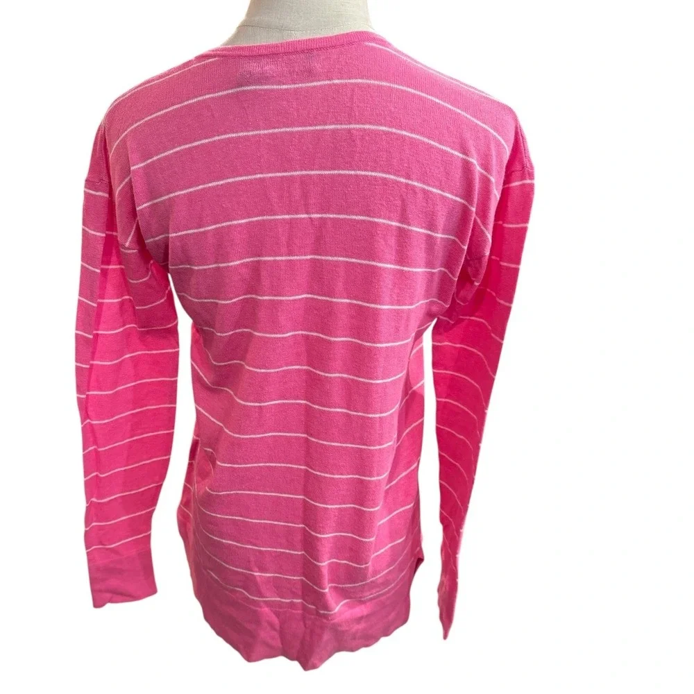 Polo Ralph Lauren Pink Striped V Neck Long Sleeve Sweater‎ Top S Cotton Linen